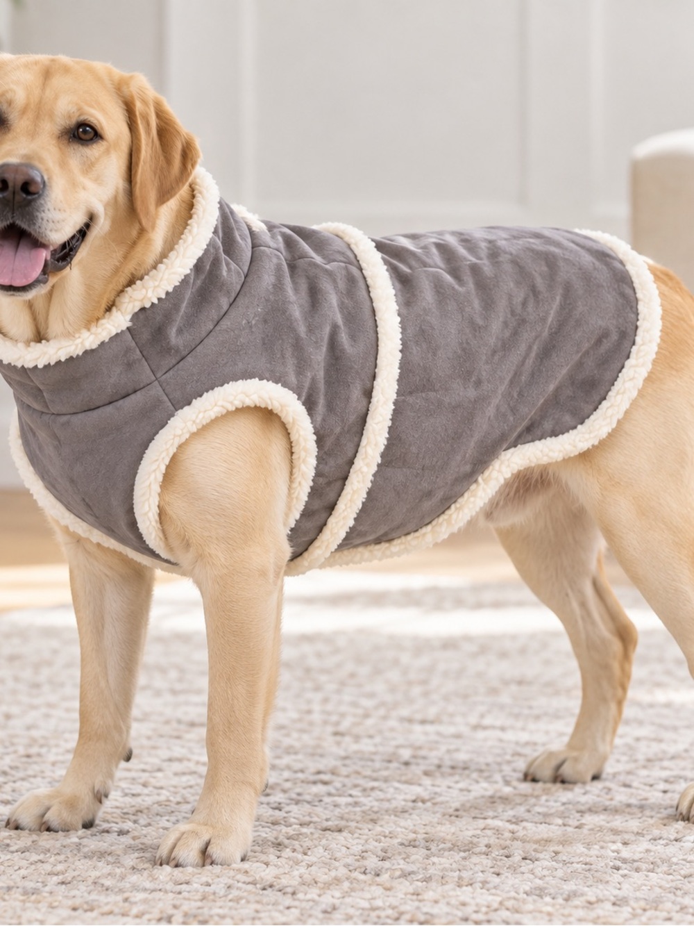 Sherpa-Trim Gray Dog Vest Coat size L